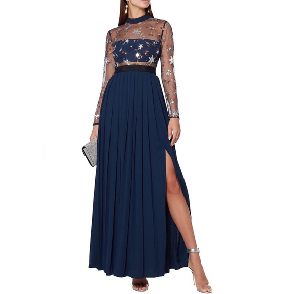 Self-Portrait Star Tulle Embellished Pleated Maxi Dress